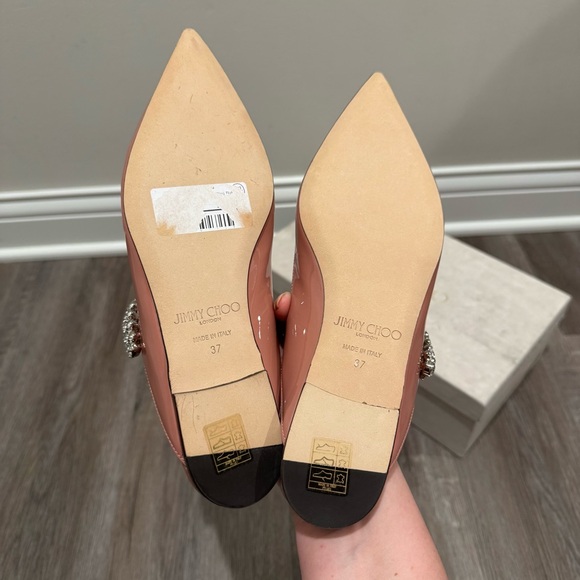Jimmy Choo Bing Embellished Strap Point Toe Blush Patent Leather Pump Flats - Picture 13 of 16